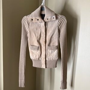 BCBGMaxAzria Tan Genuine Suede and Knit Jacket